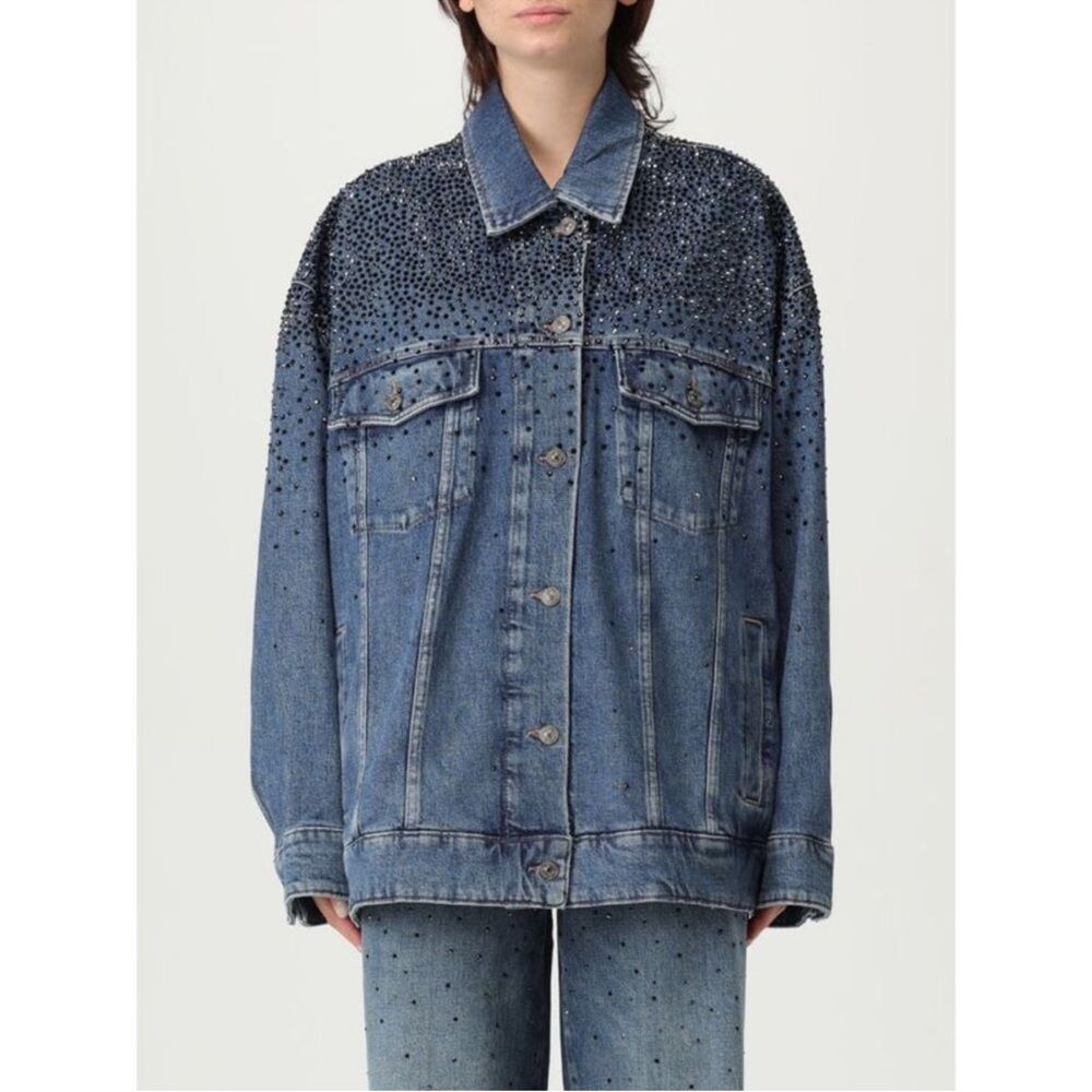 7 For All Mankind Oli Trucker Denim Jacket Crystal Embellished Oversized M